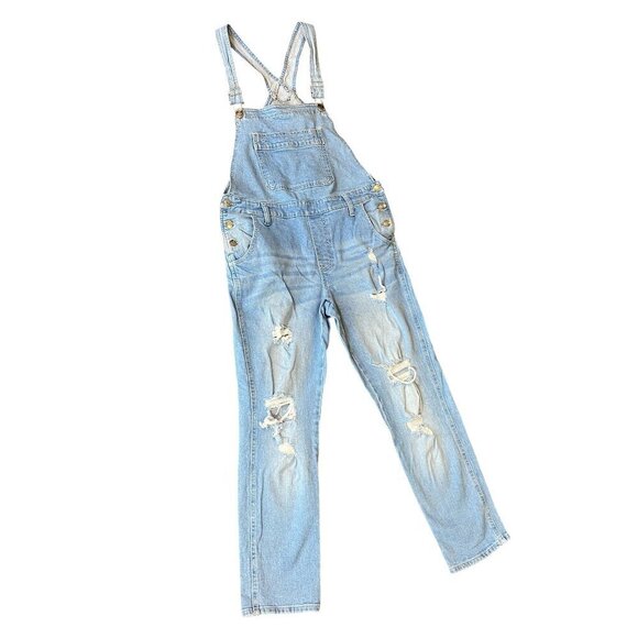 Celebrity Pink Destroyed Distressed Ripped Denim Overalls Sz M Blue #344B - Picture 1 of 9
